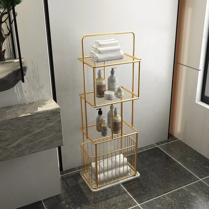 

Nordic Light Luxury Bathroom Towel Rack Floor Toilet Storage Shelf Gold Iron Simple Marble Bathroom Shelf Organizer