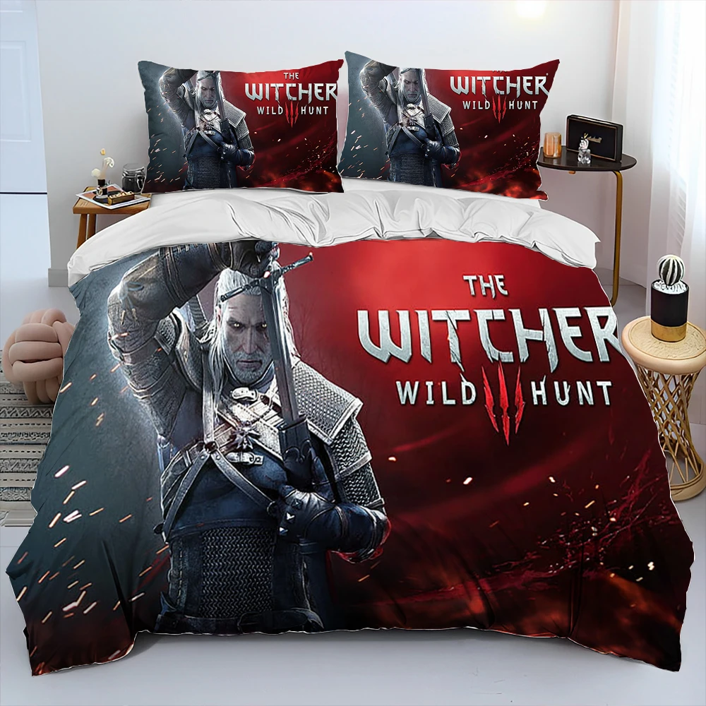 3D The W-Witcher Game Gamer Cartoon Comforter Bedding Set, Copripiumino Set Copripiumino Federa, King Queen Size Bedding Set