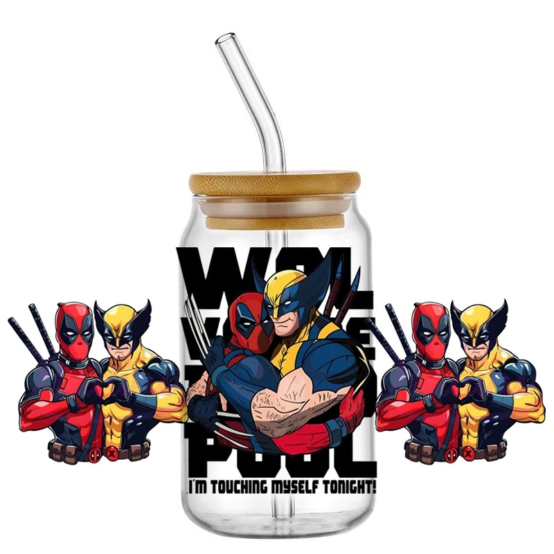 Minoso Cartoon Funny Deadpool UV DTF Decal Wolverine Wrap For 16oz Libbey Glass Can Cup uvdtf Coffee Car Sticker