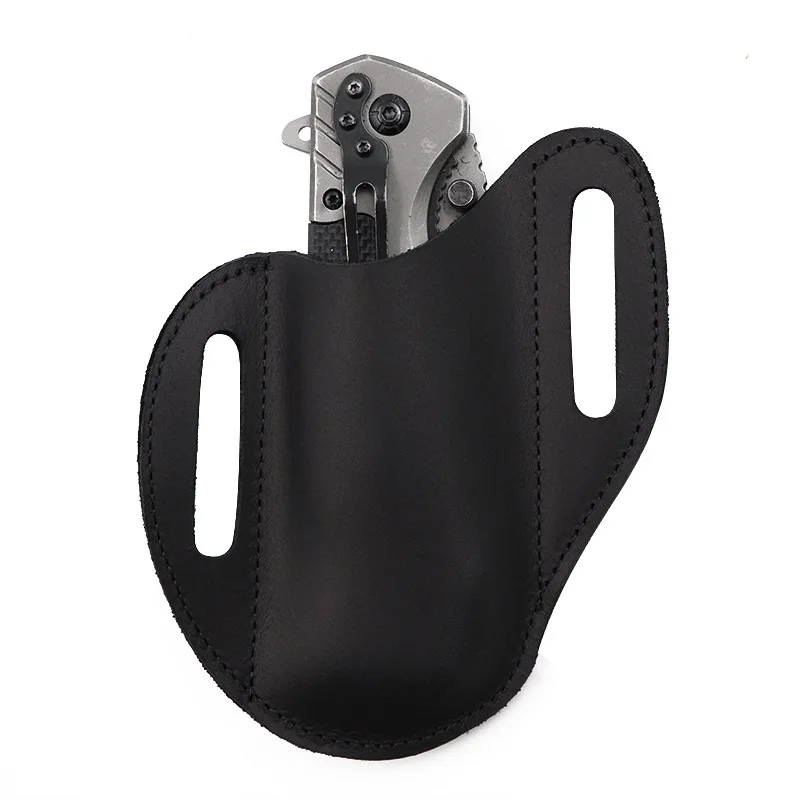 Vintage Genuine Leather Folding Knife Sheath with Belt Loop - Outdoor Hunting & Tactical EDC Holster