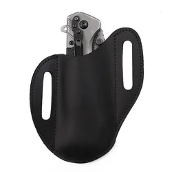 Vintage Genuine Leather Folding Knife Sheath with Belt Loop - Outdoor Hunting & Tactical EDC Holster (Black)