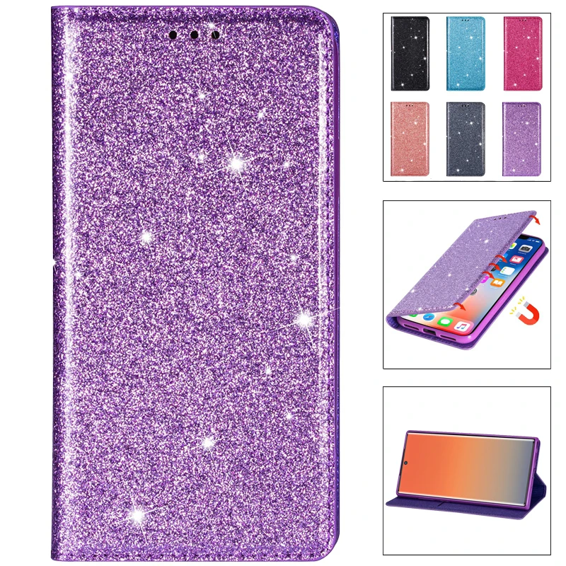 Sparkling Leather Flip Wallet Case with Glitter Finish