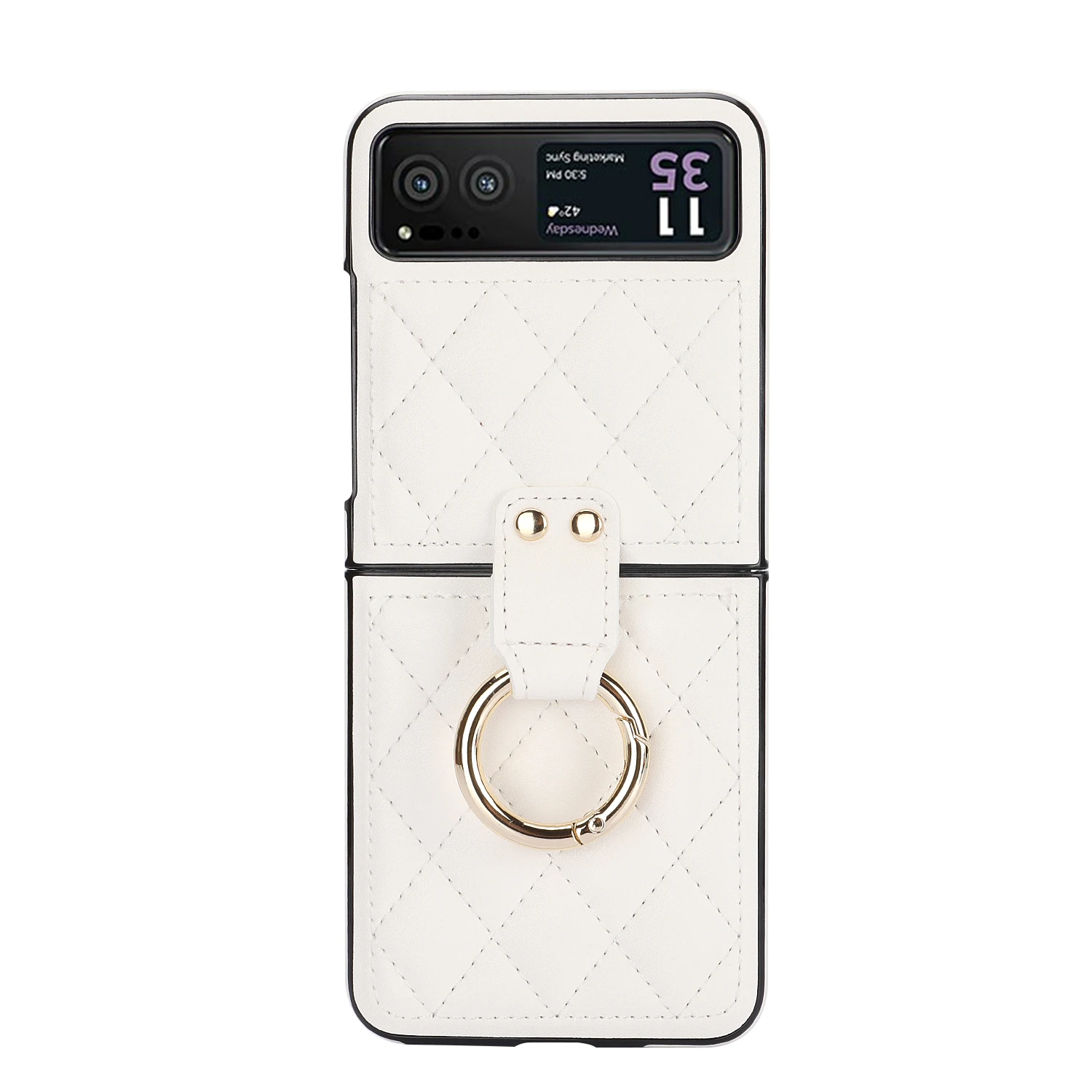 Luxury Fashionable Quilted PU Leather Phone Case with Metal Ring - Fall Prevention Design