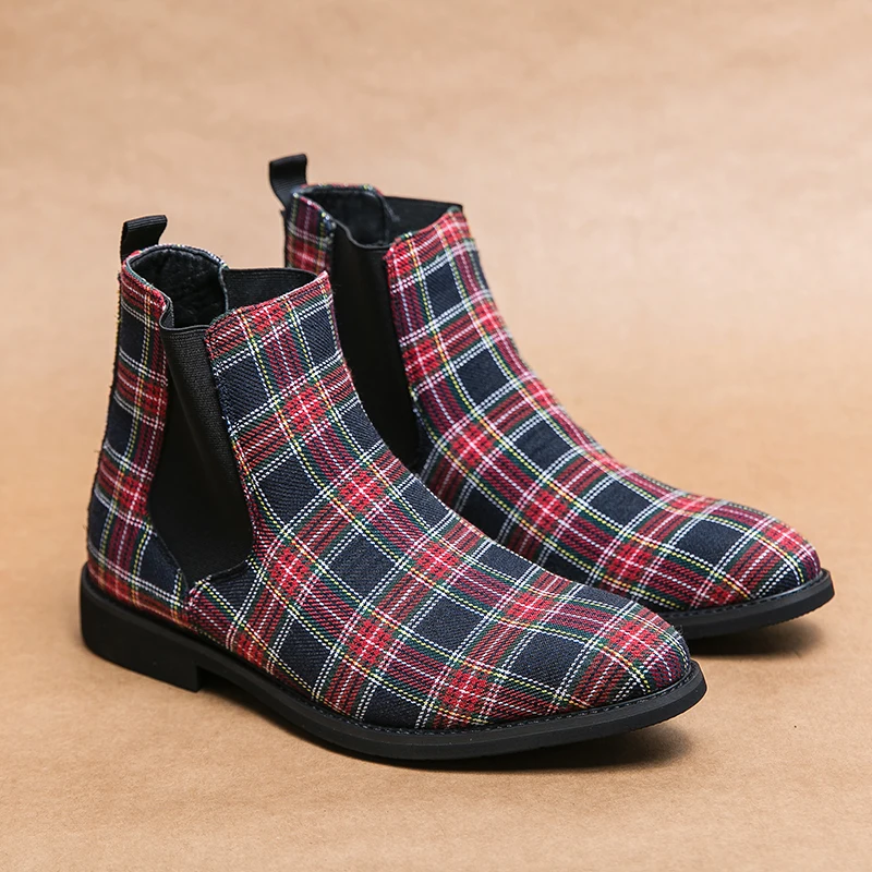 

Chelsea Boots Men New British Fashion High Top Fabric Face Anti slip Ankle Boots Red Size 39-44 Men boots