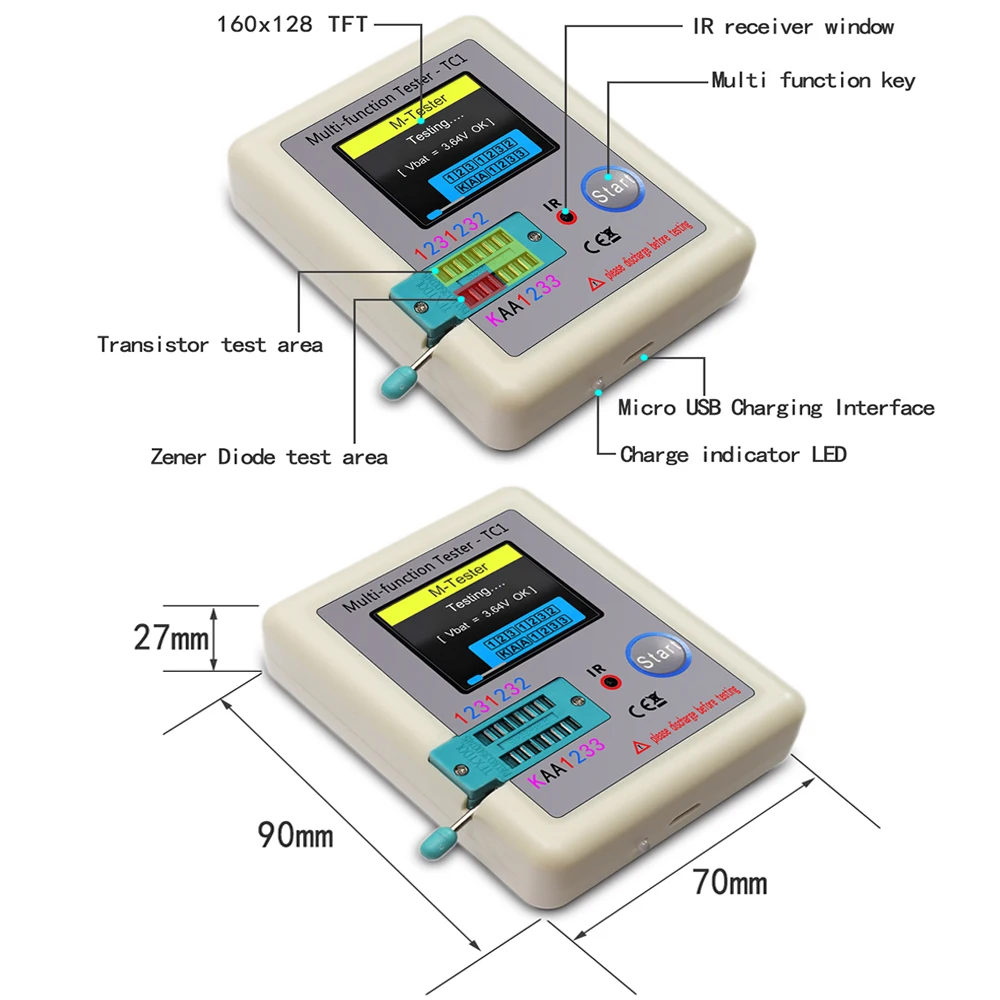 LCR-TC1 TFT LCD ÷ Ƽ  Ʈ ׽, ̿ Ʈ̿ Ŀн  ׽Ʈ , MOSFET NPN PNP Ʈ̾ MOS, 1.8 ġ