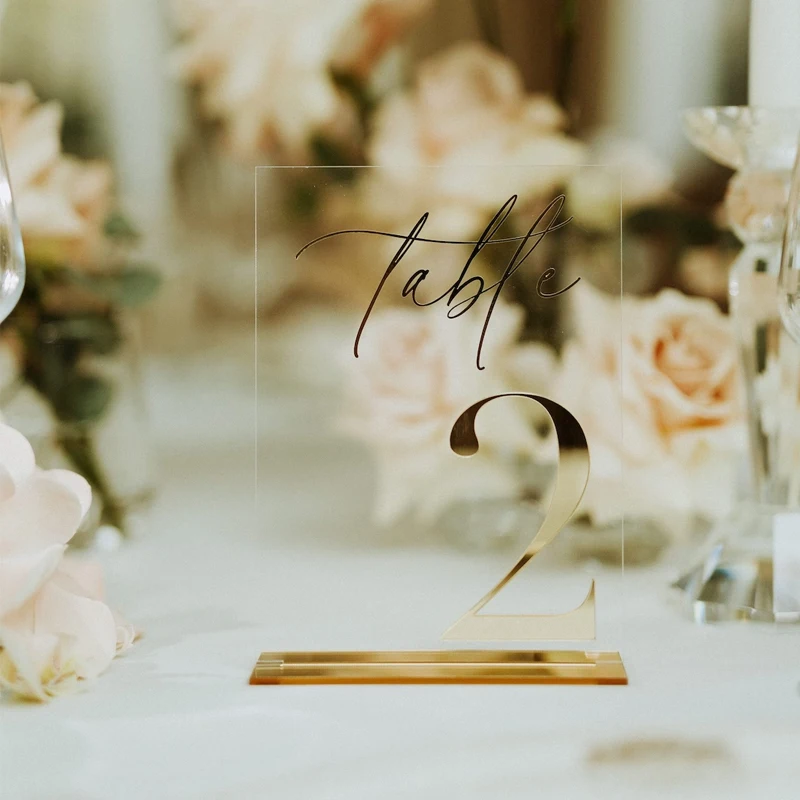 3D Gold Table Numbers,Clear Acrylic with Gold Number Signs,Wedding Table Numbers,Table Sign with Base,Plexiglass Acrylic Decor