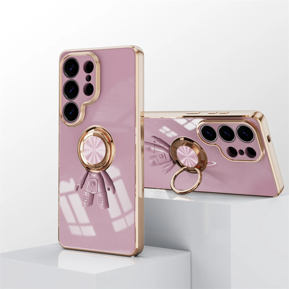 Electroplated 6D Astronaut Phone Case with Magnetic Ring Holder and Shockproof Design