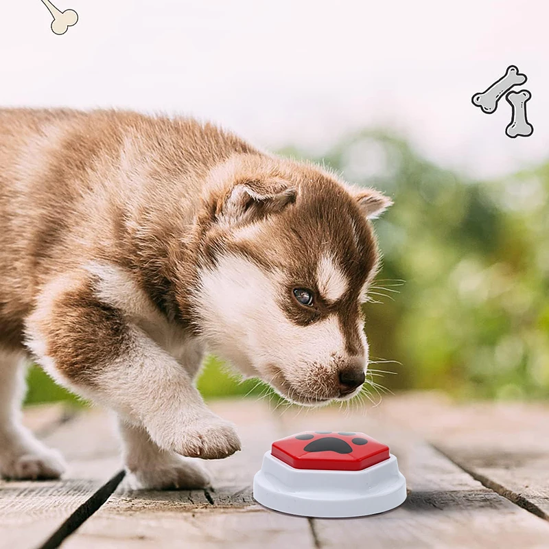 Dog Squeak Toys With Paw Print Hexagonal Recordable Talking Sound Button Dog Toy Interactive Voice Buttons For Communication Dog 4