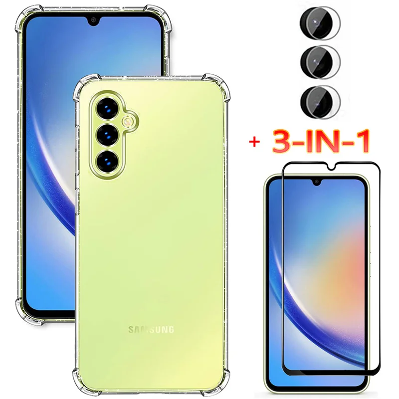 

3-in-1, protective glass + case for samsung a34 soft clear shockproof silicone phone cases samsung a 34 galaxy a34 5g cover a34