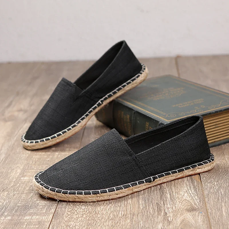 Gentleman Casual Comfort Bohemian Slip on Lazy Shoes Summer Female Mens Flat Slip on Canvas Strap Loafers Straw Espadrilles 3