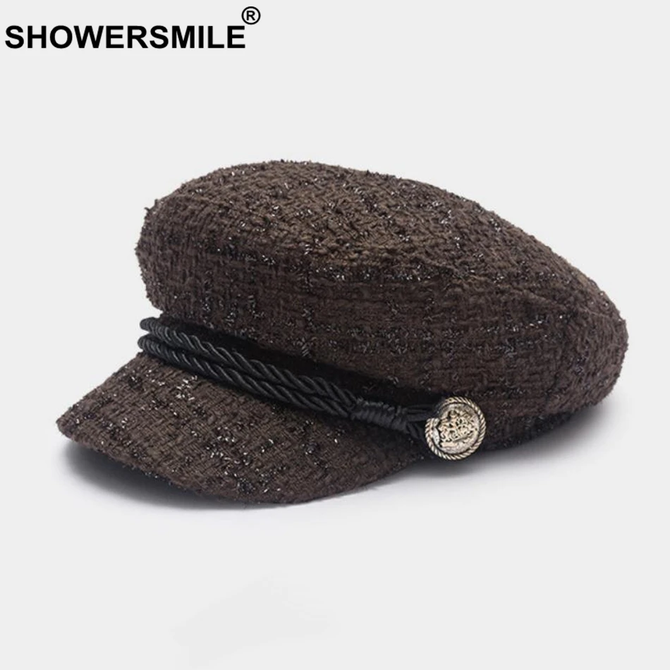 SHOWERSMILE Women Newsboy Caps Hat Burgundy Flat Caps Female Casual Captain Hats Ladies Designer Autumn Baker Boy Black
