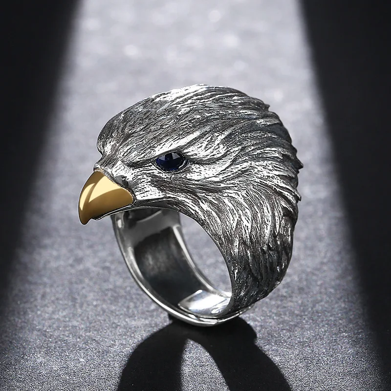 

Buyee 925 Sterling Silver Unique Big Ring Finger Cute Eagle Animal Open Ring for Women Man Punk Rock Fine Jewelry Circle