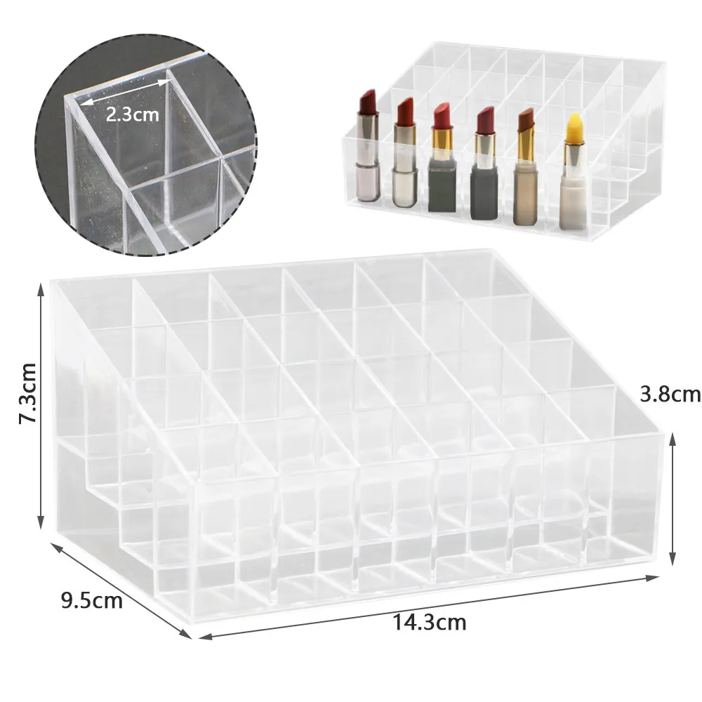 24 Grids Lipstick Holder Display Rack Case Cosmetic Nail Polish Make Up Organiser Box Large Size Acrylic Makeup Organizer 6