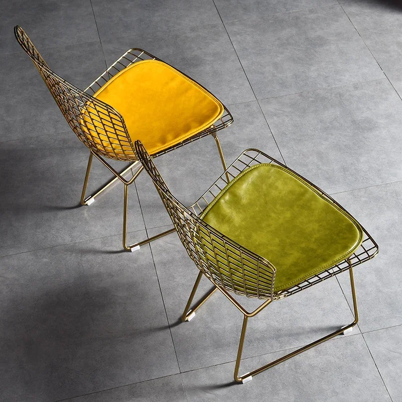 Nordic Wind Ins Grid Chair Net Red Hollow Gold Dining Chair Back Dressing Stool Wrought Iron Creative Home