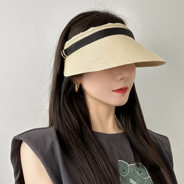 QH-Shop Cappello Di Paglia Di Donna, Traspirante Tesa Larga Cappello Da Sole Con Fiocco, Pieghevole Estate Cappello Da Spiaggia Per Viaggio, Vacanza O Fare Una Passeggiata(Beige - Foto 6