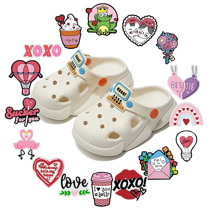 

Sale 1Pcs Pink Valentine's Day Shoe Charms Pin for Croc Accessories Decorations Sandals Wristband Kids Women Party Gifts