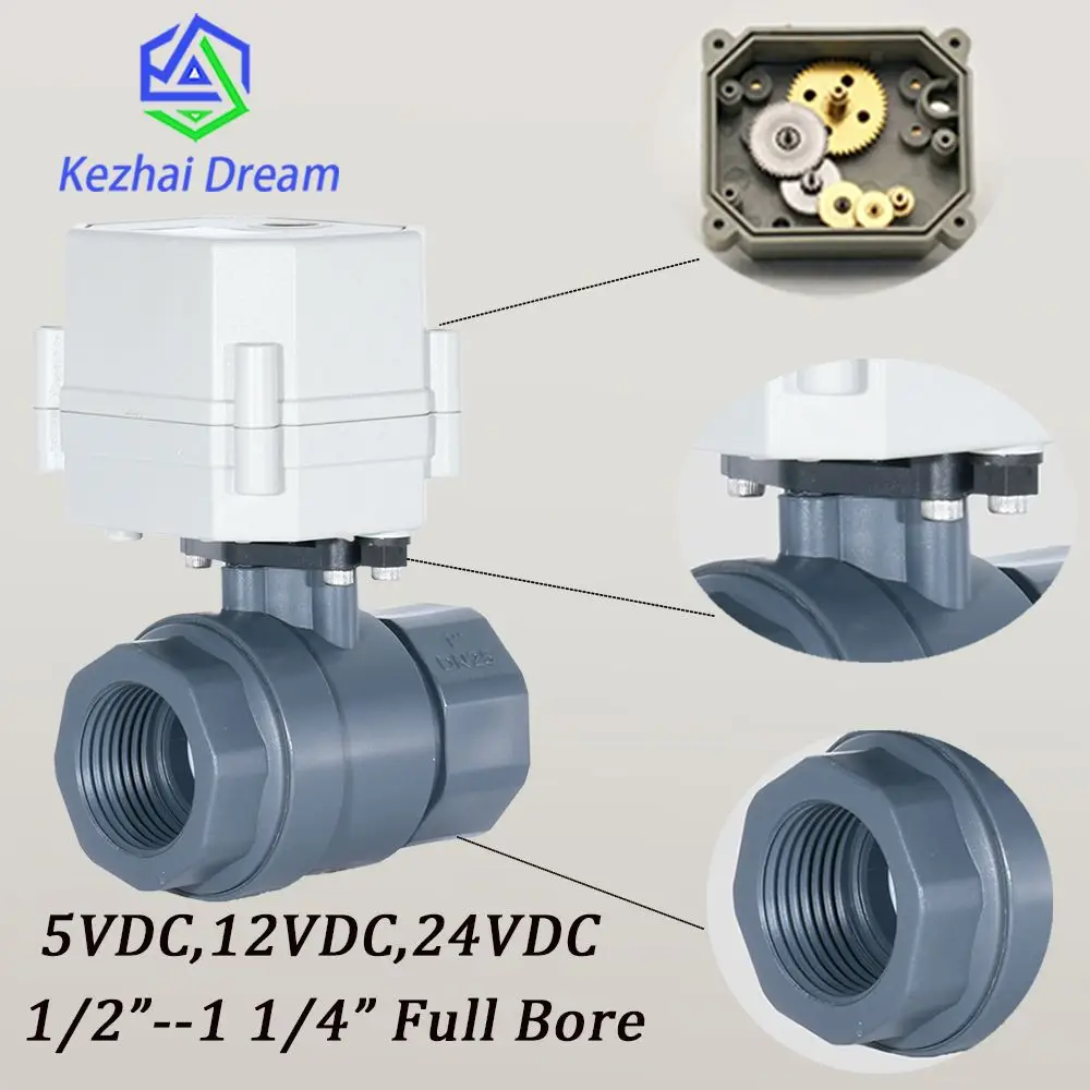DN15-DN32 моторизованный шаровой клапан, DC5V/dc12в/DC24V 2-сторонний ПВХ Электрический шаровой клапан с индикатором