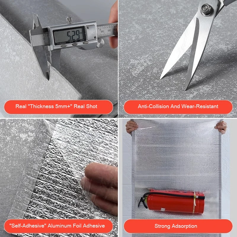 Cement Pattern Wall Cloth Self-Adhesive Wallpaper House Renovation Wall Stickers Moisture-Proof Aluminum Foil Base Panels wall covering wallpaper