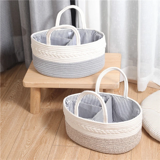 Set Of Three Cotton Rope Baskets for Storage, Diaper organizer