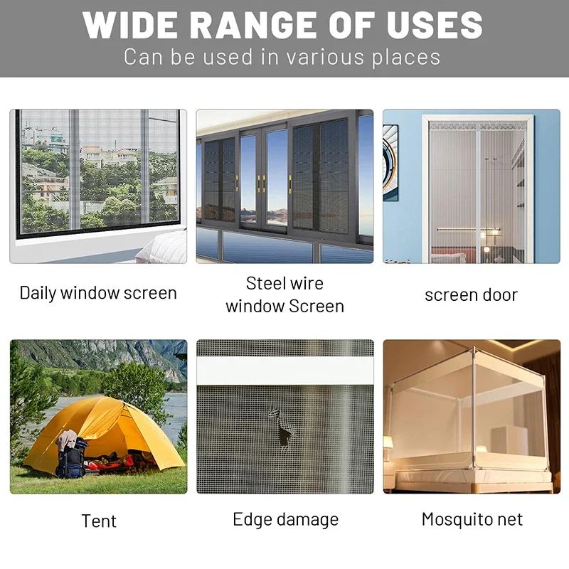 Window Screen Repair Tape 1pc 5*200cm Easy-to-Apply Waterproof Anti-Insect Self-Adhesive Mesh
