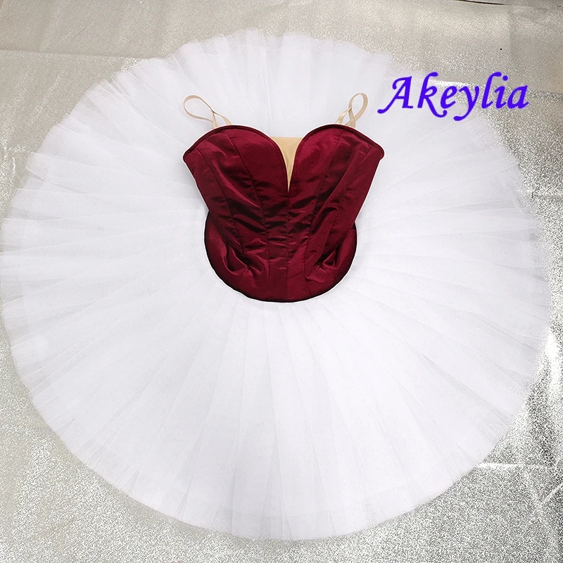 

Deep burgundy white Professional Ballet Tutu without decoration Peformance Classical Tutu pancake ballet Costume 11 layer 9111