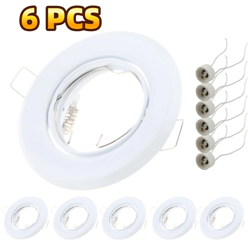 6Pcs Frame for Recessed Ceiling Spot Light with GU10 Lamp Holder Tilt Adjustable GU10 Downlight Fitting for 50mm Spotlight Bulb