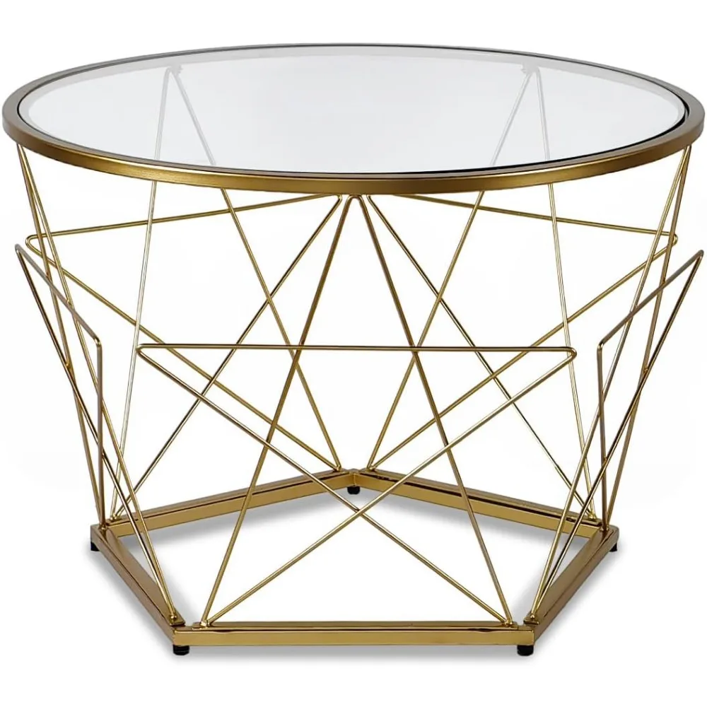Round  Coffee Tables,Glass Coffee Table,Metal End Tables for Living Room 4