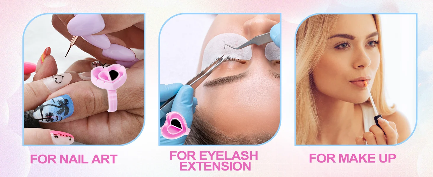 100 Stück Herzförmige Einweg-Wimpernkleberinge aus Kunststoff, Tattoo-Pigmenthalter, Paletten, Becherförmige Wimpernverlängerungs-Make-up-Werkzeuge – Detail 1