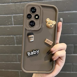 Cute 3D Bear Liquid Silicone Cartoon Soft Phone Case for Honor 50 pro (Baby Coffee)