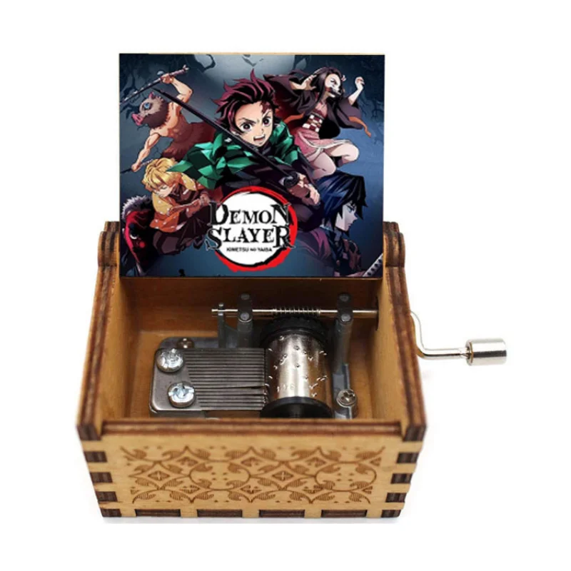 Wooden hand-cranked music box engraved with color printing Ghost Slayer Blade music box birthday gift music box birthday gift 6