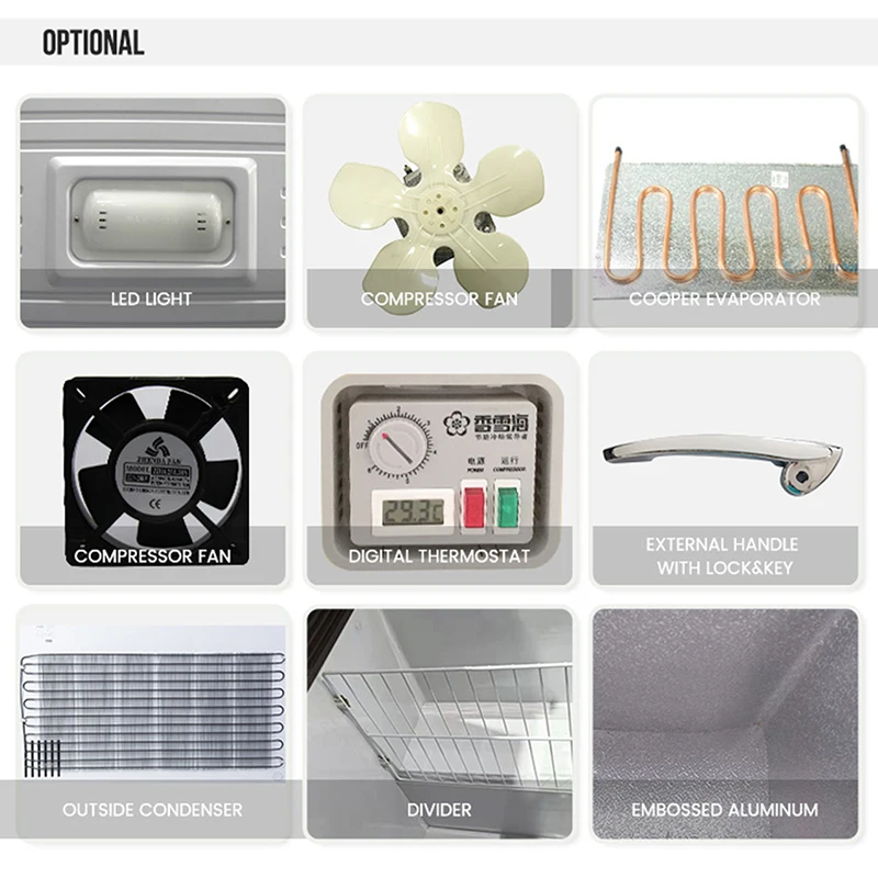 BD-350 CB Approved Top Open Single Door Deep Chest Electric Freezers With Lock LED Light Single Temperature Big Propane Freezer