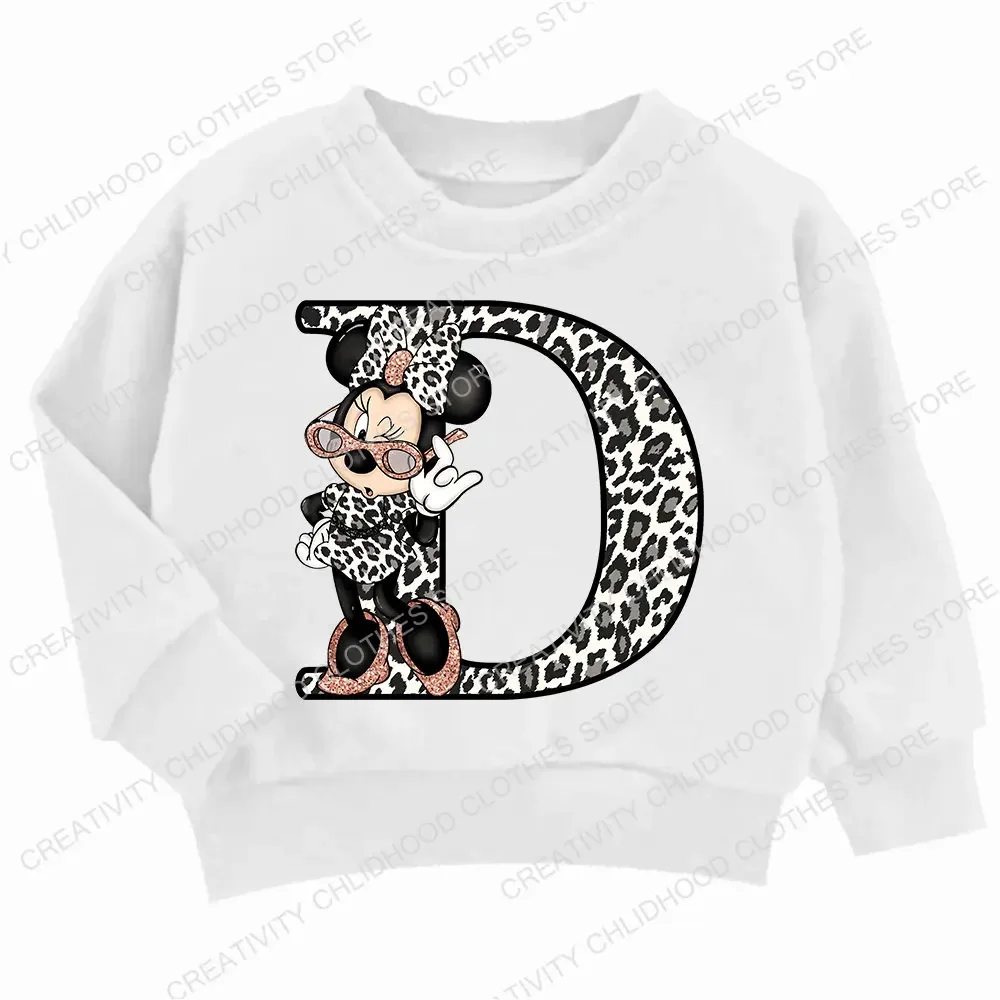 Children Hoodie Disney Minnie Letter A B C D Casual Clothes O-neck Pullover Little Baby Kawaii Cartoons Boy Girl Sweatshirts children sweater,hooded sweatshirt,children hoodie,toddler sweatshirt,cotton hoodie,children sweatshirt,children top,pullover hoodie