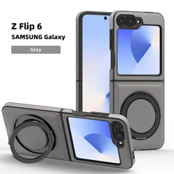 Ring Bracket Leather Flip Case with 360° Protection and Magsafe Compatibility - Shockproof Phone Cover - Samsung Z Flip7 (GRAY)