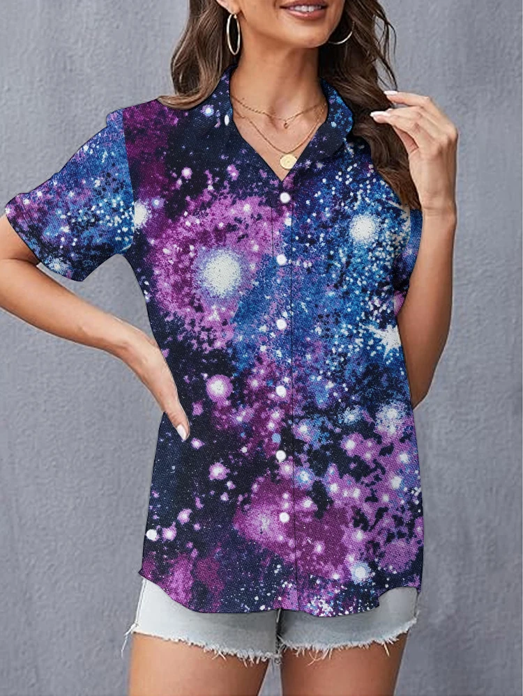 

Лидер продаж 2024, летняя женская рубашка с 3D Цифровым принтом ночного звездного неба, повседневная женская рубашка в ленивом стиле с коротким рукавом