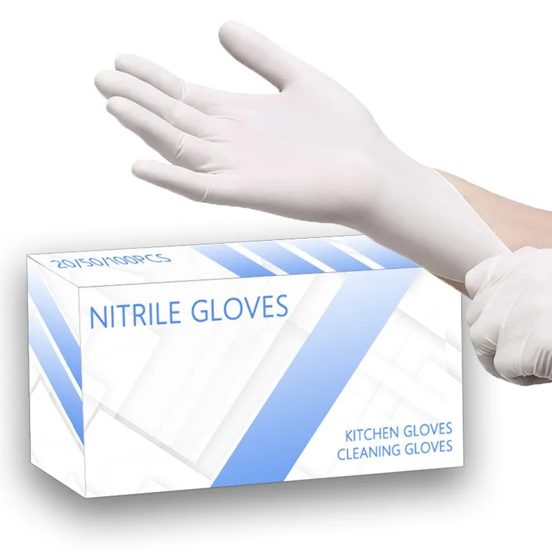 White Nitrile Gloves Non-Latex Thick Durable Gloves Kitchen Dishwashing Cleaning Beauty Hair Dyeing Tools 20/50/100 PCS