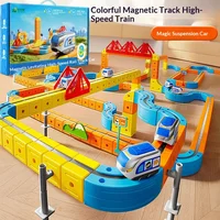 Electric Magnetic High-Speed Railway Track Set - 3D Rail Car DIY Assembly Puzzle Toy for Boys Versatile Play Vehicle Model Gift