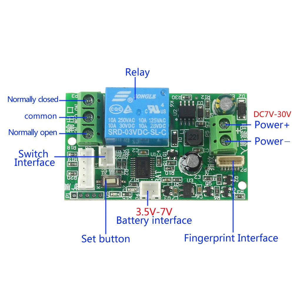 Access control fingerprint control board 7-30V fingerprint recognition relay module electric lock door lock controller fingerprint control module
