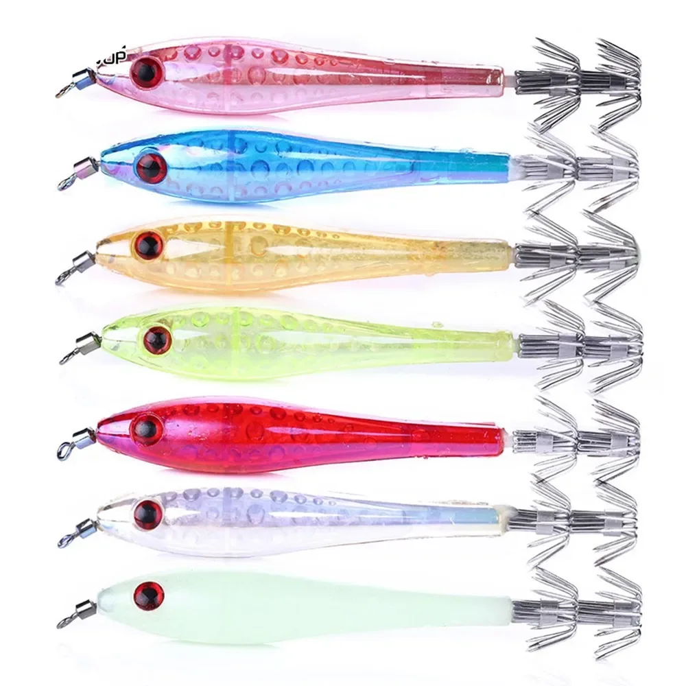 

5pcs Sea Fishing Wooden Shrimp Squid Needle Color Squid Hook 9.5cm-6g Luminous Luya False Fishing Bait Fishing Lure