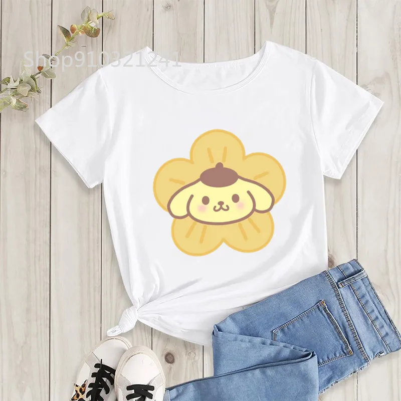 ★WAIKEI★ Cupid Pompompurin Raglan Short Sleeve T-shirt Pin 2024 Sanrio Cute Pompompurin Girls T-Shirt Kawaii Anime