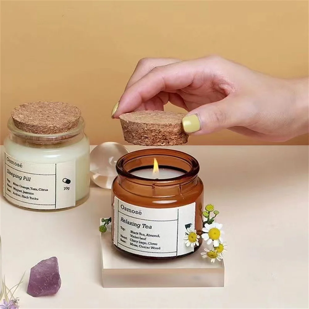 100ml Candle Glass Cups with Wooden Lid Clear Amber Bottle Jars Handmade Creative Dessert Scented Aromatherapy Empty Jars 3