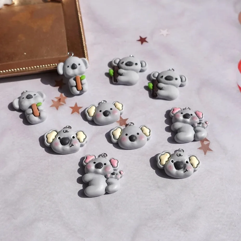 10개 귀여운 대나무 코알라 참 장식품 사랑스러운 레진 시뮬레이션 동물 플랫백..