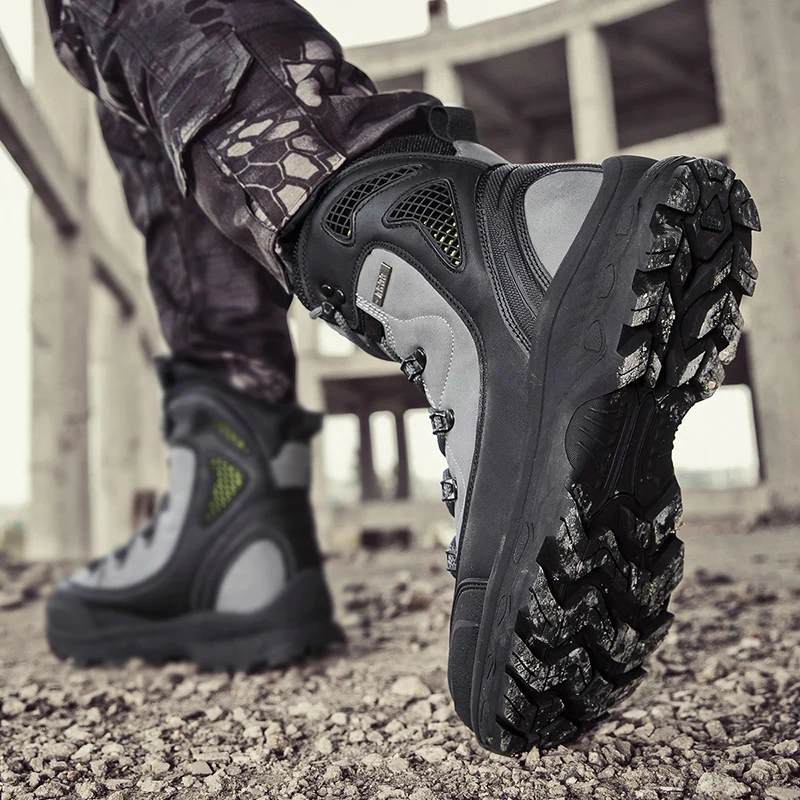 Herren wasserdichte Desert Taktische Stiefel aus Leder, rutschfeste Arbeitssicherheitsschuhe, atmungsaktiv, rutschfest, für Jagd, Wandern, Arbeitsstiefel – Detail 10