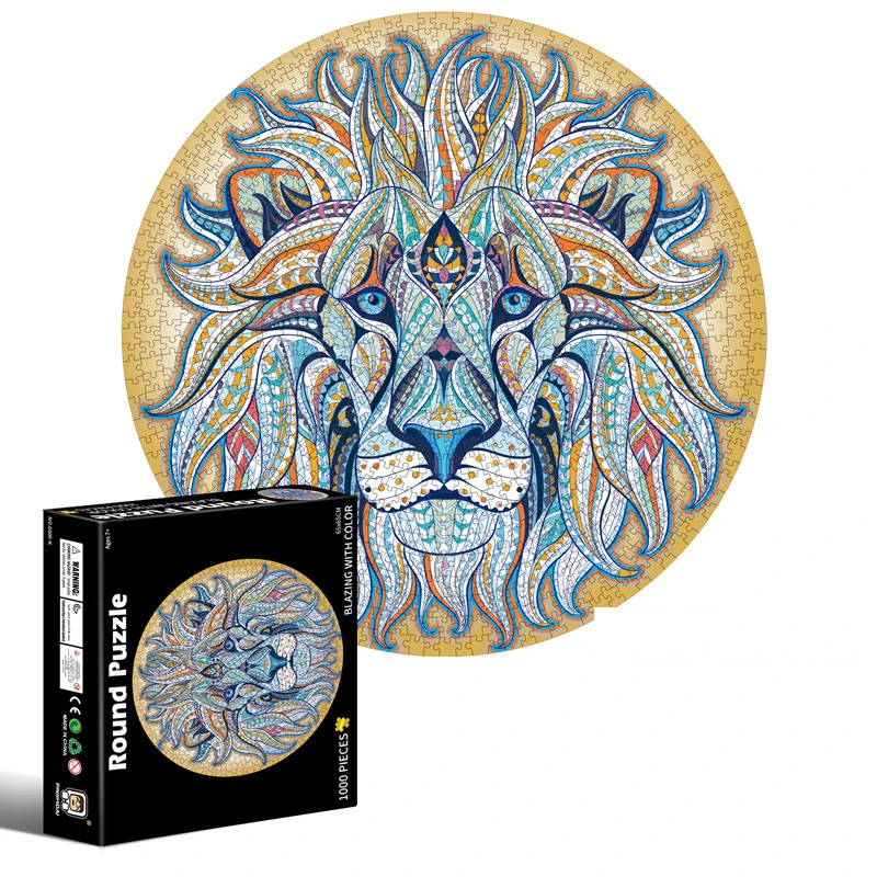 

New Colorful 1000 Piece Puzzles For Adults Sexy Lion Jigsaw Round Pattern Large 63cm Gift Box Toy Item Home Art Wholesale