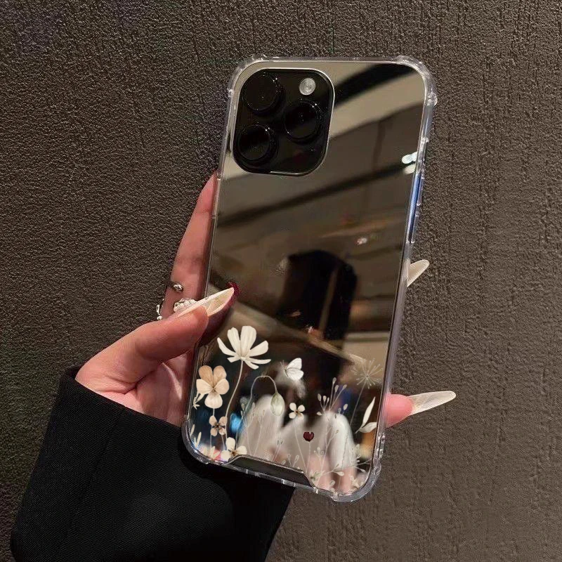 Acrylic Flower Mirror Shockproof Phone Case with Silicone Cover