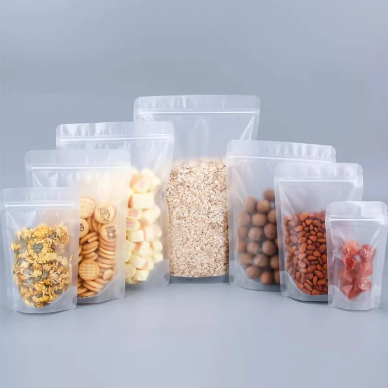 100 pieces of frosted self-standing ziplock bags, candy snack packaging bags, dried fruit food sealing bags with printable brand
