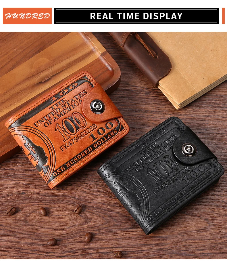 Men's Wallets With 100 US Dollar PatternWallet Male Leather Walet Photo Card HolderFashion Large Capacity Wallet Purse Bag - 6