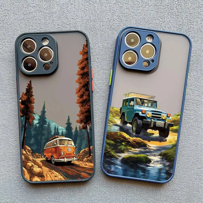 Reise Landschaft Bus Telefon Fall Für iPhone 17 16 15 11 14 Pro Max XS X XR 13 12 Pro Max mini 16 15 14 Plus Stoßfest Zurück Abdeckung