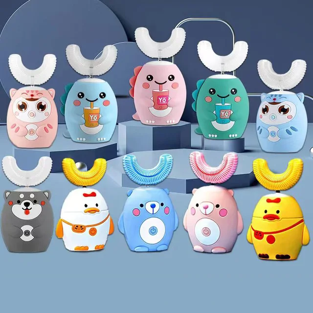 360° Sonic Electric Toothbrush for Kids Children U Shape Automatic Silicone Tooth Brush Smart Timer Rechargeable Blue Light IPX7 1