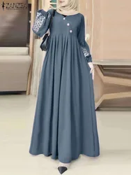 2024 ZANZEA Muslim Fashion Dress Abaya Women Elegant Long Sleeve Vestidos Ramadan Maxi Sundress Casual Kaftan IsIamic Clothing