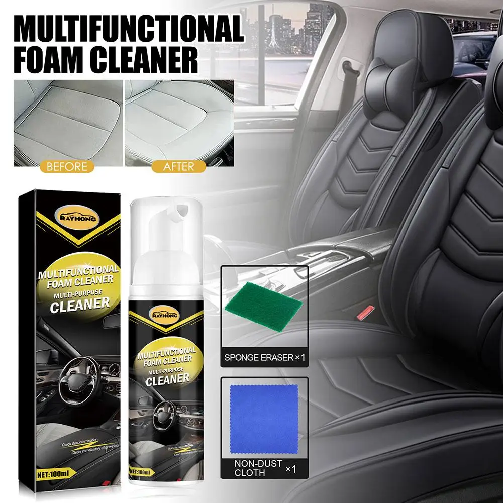 

100ml Foam Cleaning Spray Car Interior Leather Clean Multifunctional Decontamination Interior Strong Car Foam Cleaner C1B4